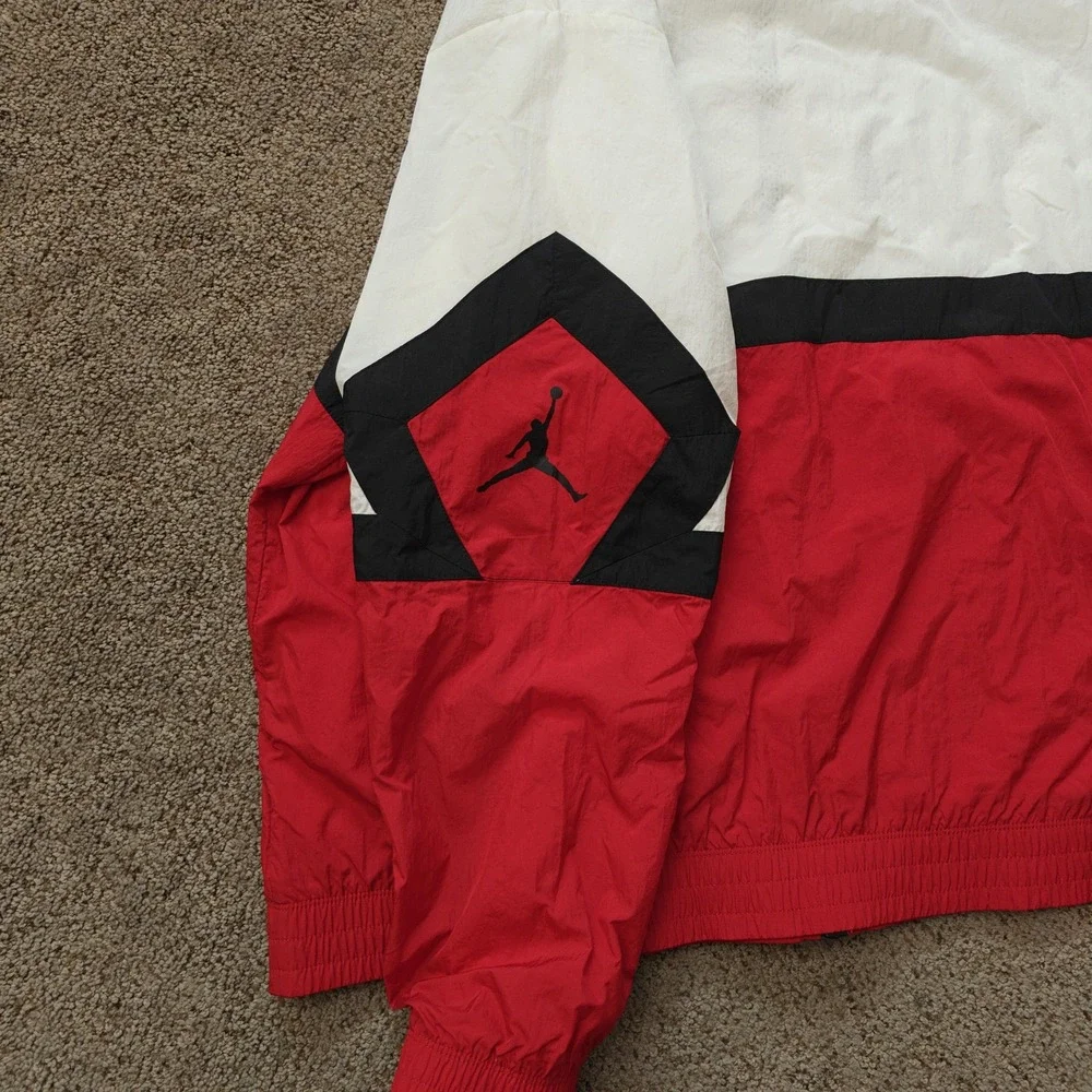 JORDAN Mens Windbreaker Jacket XXL White Red Nylon Colorblock Streetwear